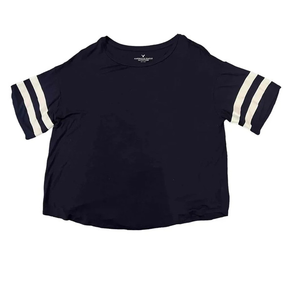 American Eagle Navy Blue Short Sleeve Crew Neck‎ Crop Top T-Shirt Size Medium - Picture 2 of 6